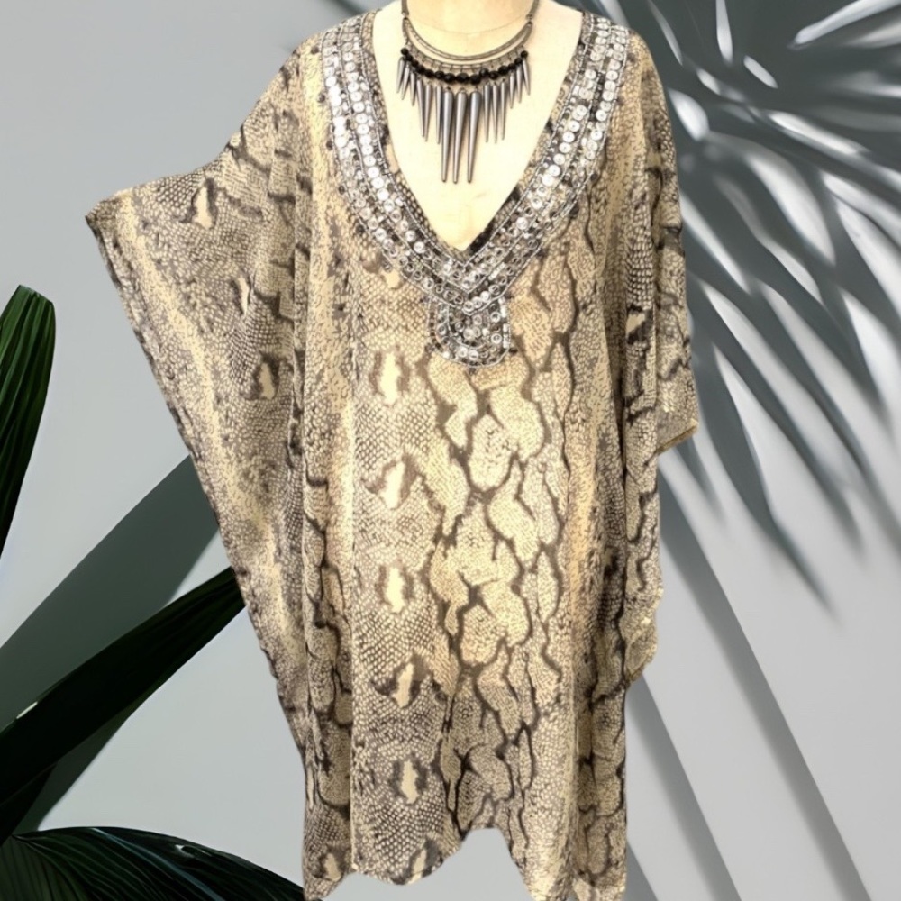 NWT sheer snakeskin print cover-up with bead/sequin embellishments- OS